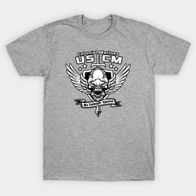 Colonial Marines Logo (Alt Print) T-Shirt by Miskatonic Designs